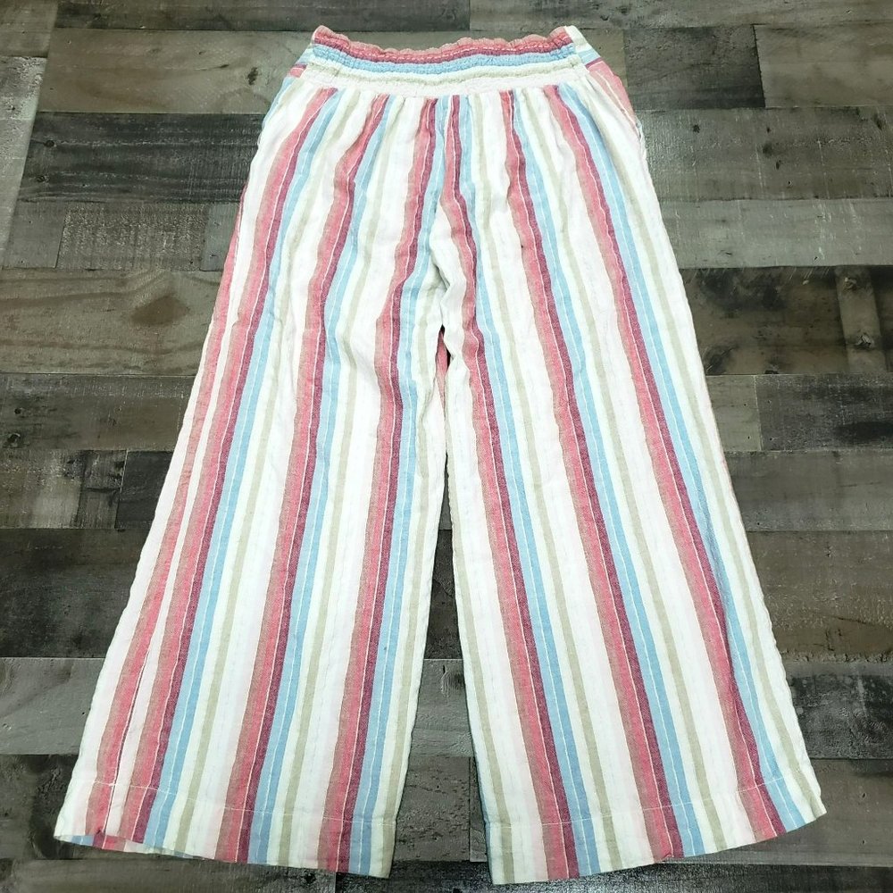 Cato Wide Leg Striped Linen-Blend Pants in White, Red, Blue, Tan - Picture 8 of 11